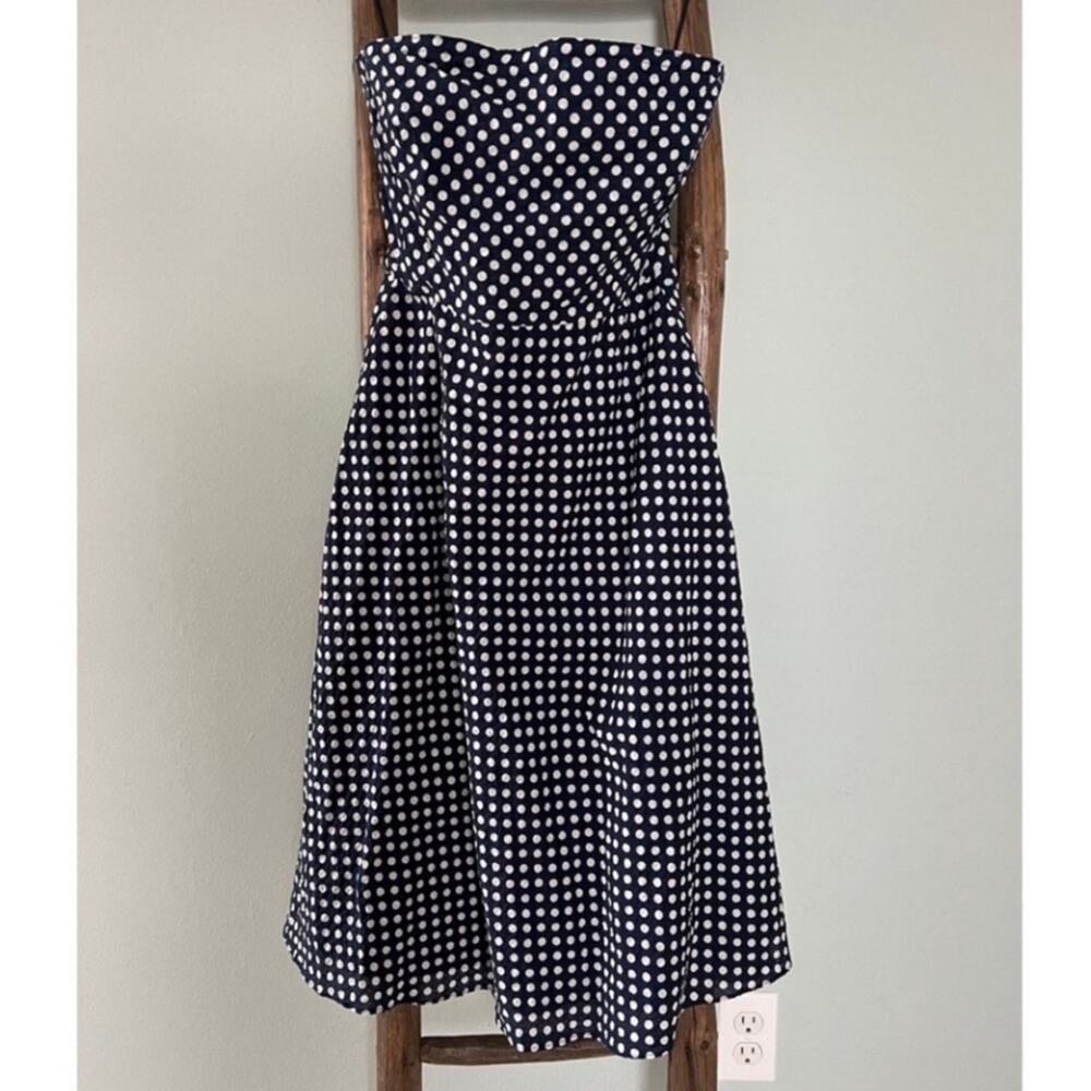 J.Crew Polka Dot Y2K Strapless Dress Fit and Flare Party Navy White Size 10 - Picture 8 of 8